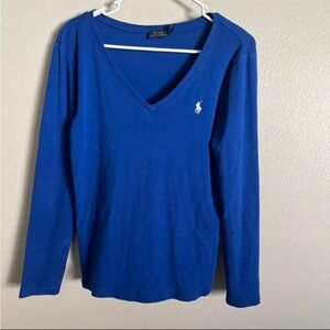 Polo Ralph Vibrant Blue Long Sleeve with Embroidered Logo 100% Cotton Size L